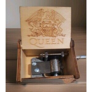 Wooden Hand Cranked Mini Music Box Queen The Rock Band 2”x2.5”x1.5” Collectible